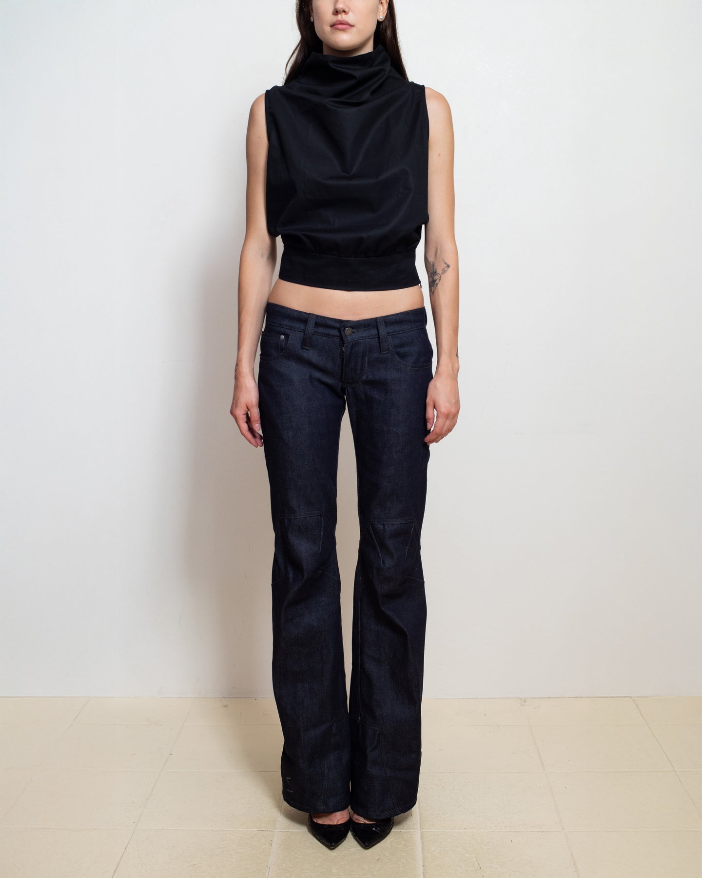 Cowl Turtleneck Tank in Black